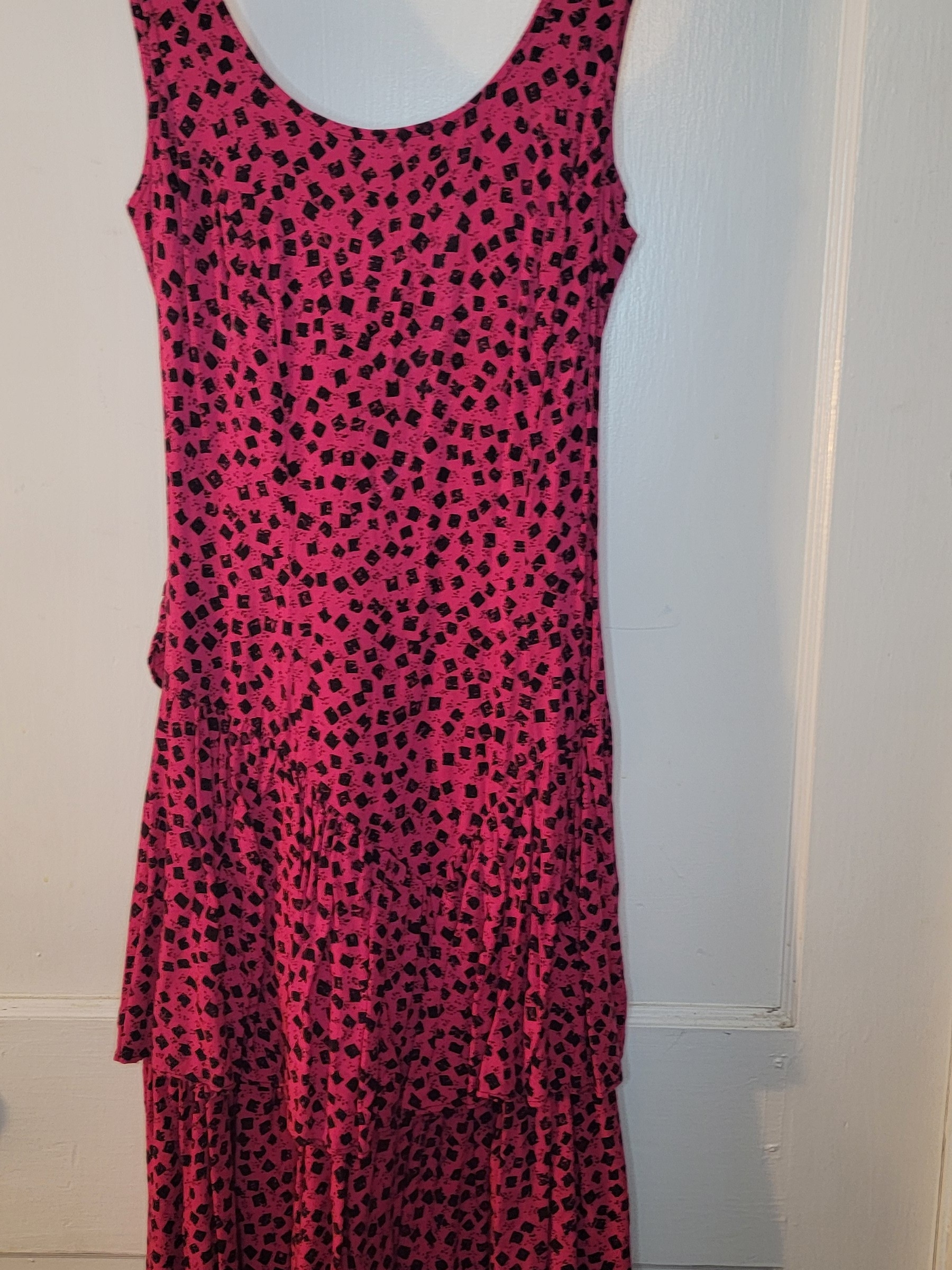 Sleeveless Pink Tiered Maxi Dress With Black Print